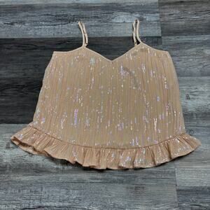 Anthropologie Amelie Pink Womens 6 M Spaghetti Strap Sequin Ruffled Hem Cami Top